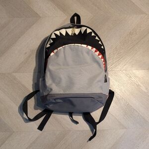Morn Creations Shark Backpack Medium Size Gray, Black, Red and White